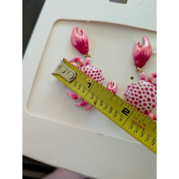 Zara Women's NWT Pink Red Crab Dangle Drop Enamel Earrings Coastal Beach Resort - Picture 9 of 11